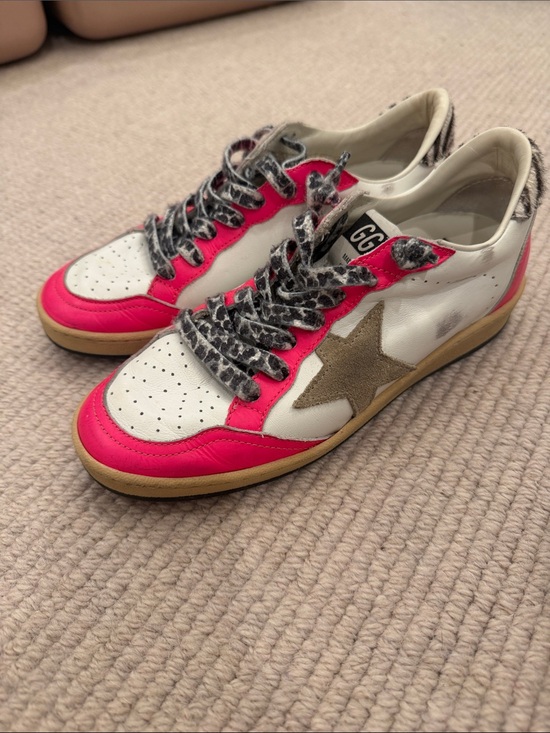 Golden Goose Shoes - Golden Goose Women's White Sneakers with Hot Pink Trim and Beige Star